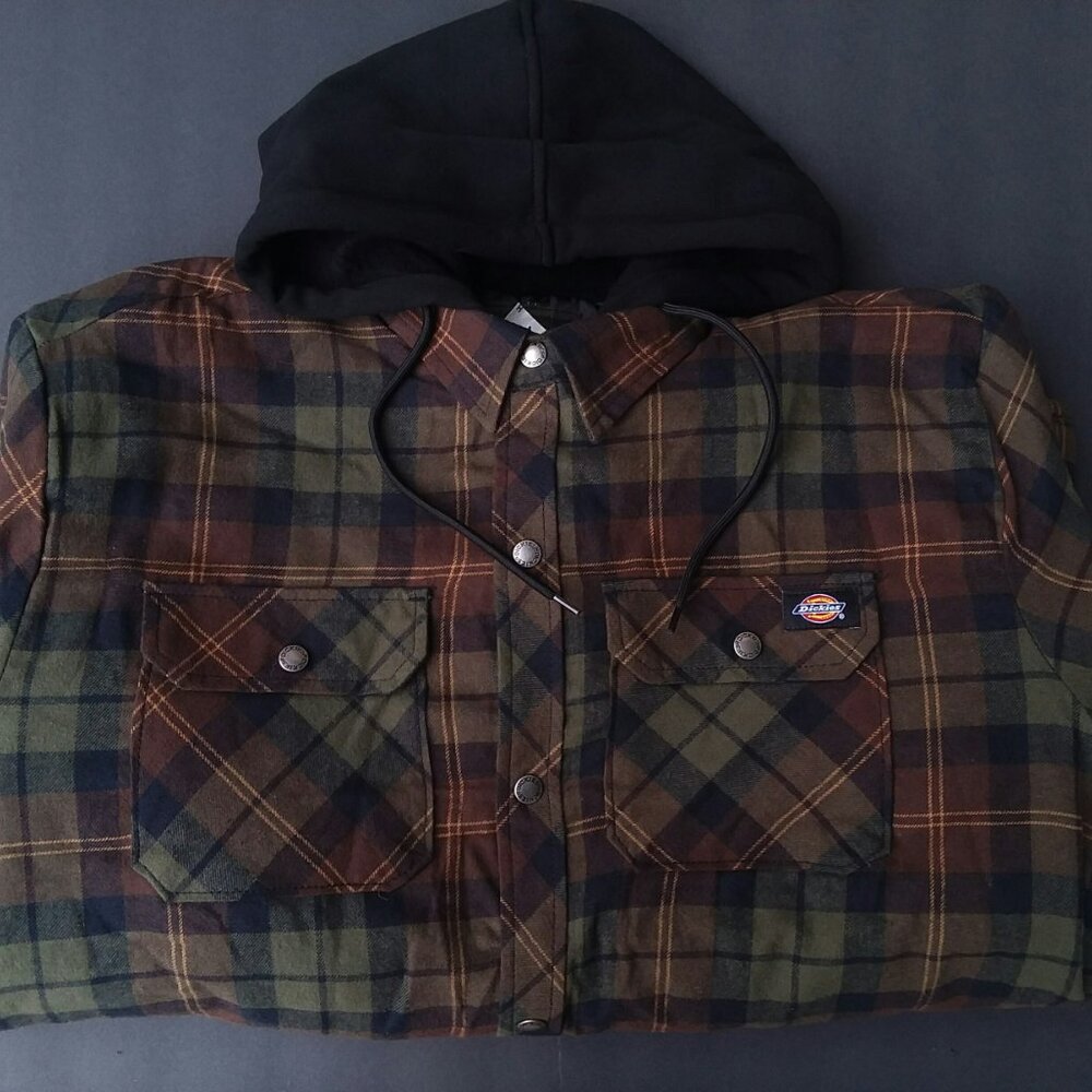 Nice Tactical Green Chocolate Colorway Flannel Hoodie Shirt Jacket by Dickies